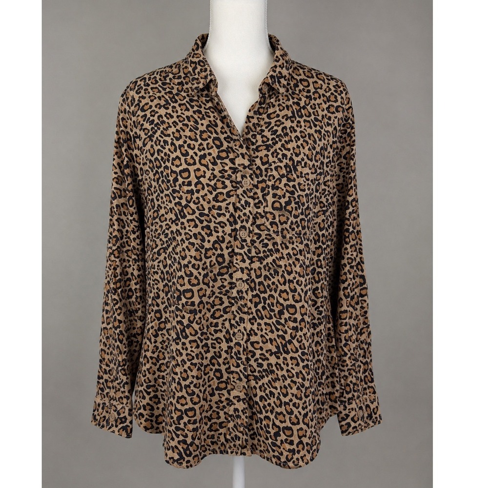 Beachlunchlounge Leopard Print Button Down Shirt Viscose Tan Black Small Flowy - Picture 1 of 8